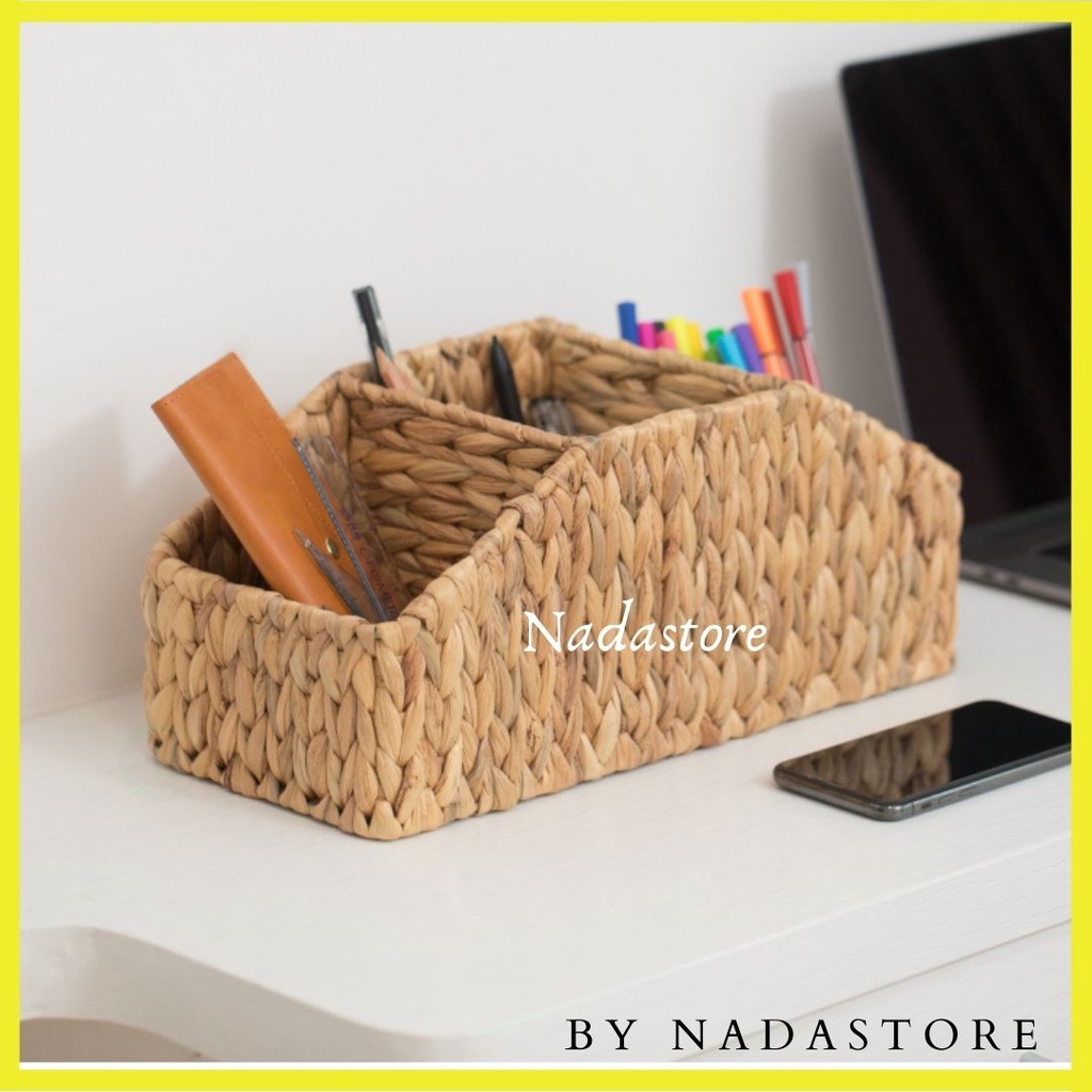 BW-003 3-SECTION WICKER STORAGE WATER HYACINTH HANDMADE BY NADASTORE