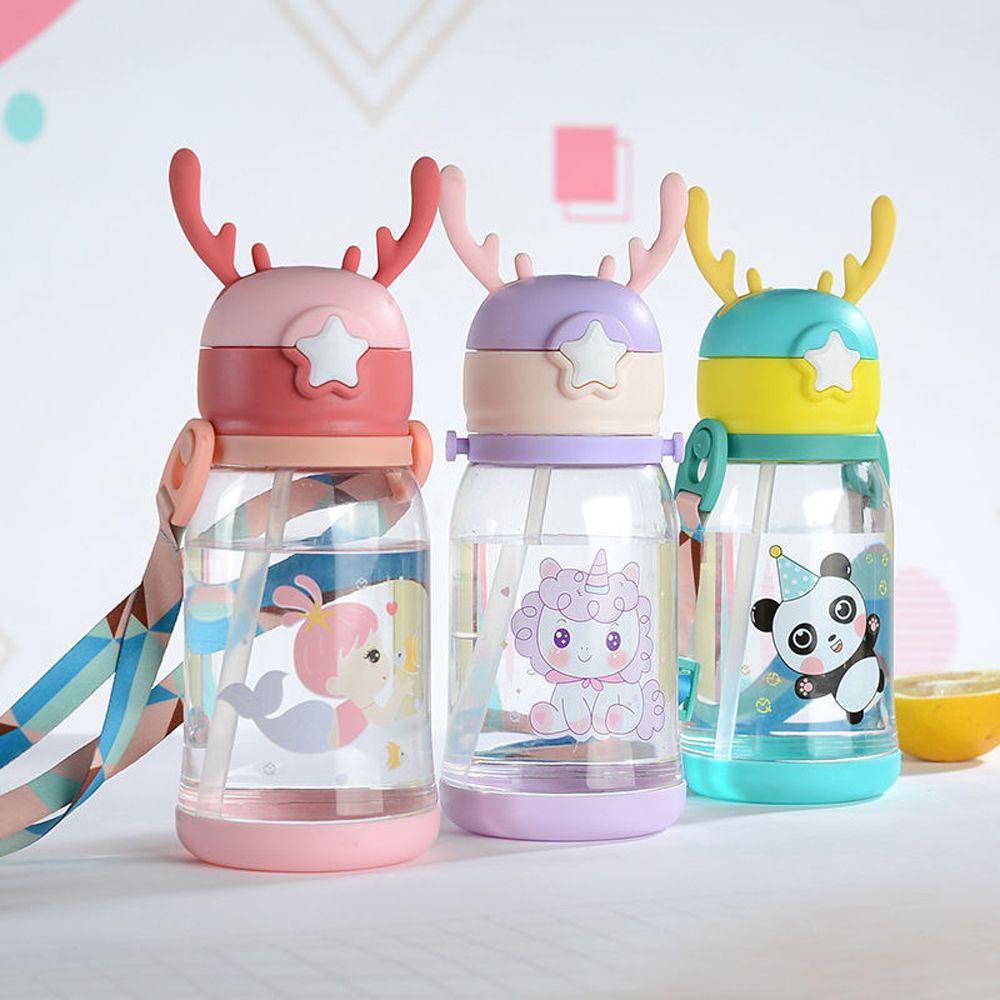 Needway Botol Air Anak Lucu Fashion Dengan Tali Bahu Tanduk Botol Panda Botol Air Minum Sedotan Cangkir