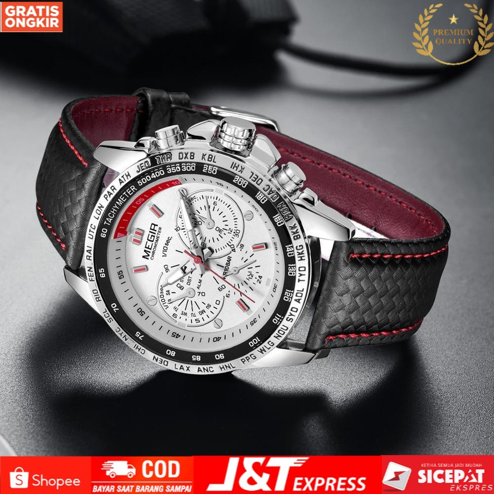 JAM TANGAN PRIA ANALOG TALI KULIT ORIGINAL MEGIR WATCH JAM TANGAN MEGIR MK1010RR-GROSIR 99 JAKARTA