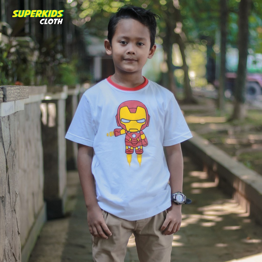 KAOS ANAK LAKI LAKI TERMURAH ECER GROSIR SUPERKIDS CLOTH IRON MAN SUPERHERO 1 - 8 TAHUN