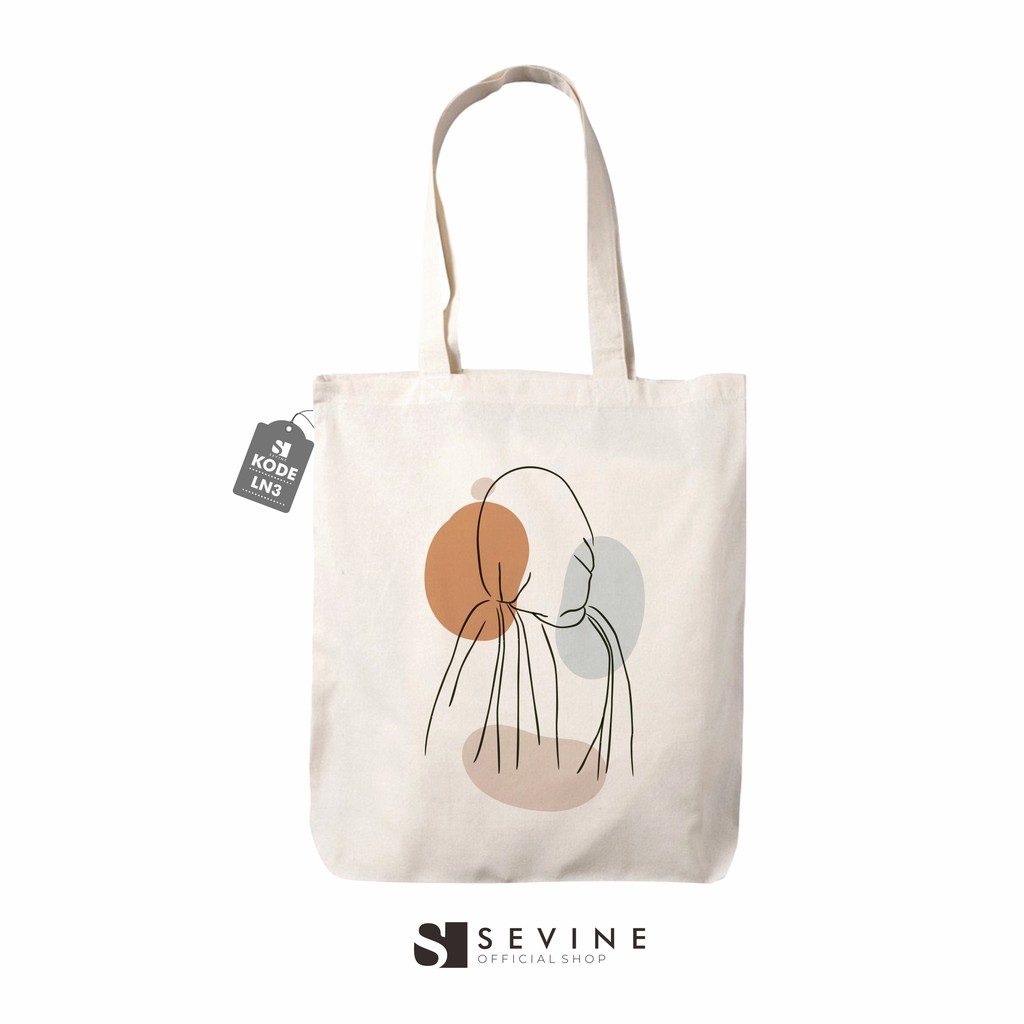 Sevine Totebag Tas Wanita Tote Bag Resleting Laptop Nordic Line Art Custom - LN