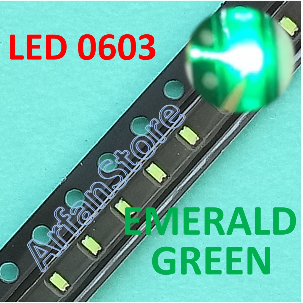 SMD LED 0603 Emerald Green per 50pcs SMT Esmeralda Super Bright Warna Hijau Tua