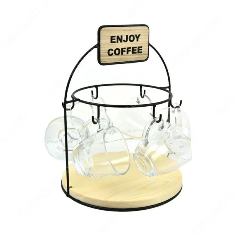 Cangkir Set Kopi/Teh 6pc dan Rak Gantung Cangkir