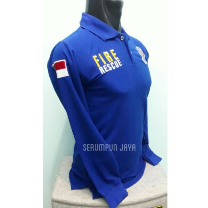 KAOS DAMKAR LENGAN PANJANG - KAOS KERAH DAMKAR BIRU PANJANG FULL BORDIR