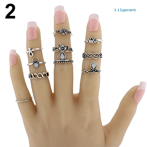 10pcs / Set Cincin Buku Jari Aneka Bentuk Gaya Punk Vintage Untuk Wanita