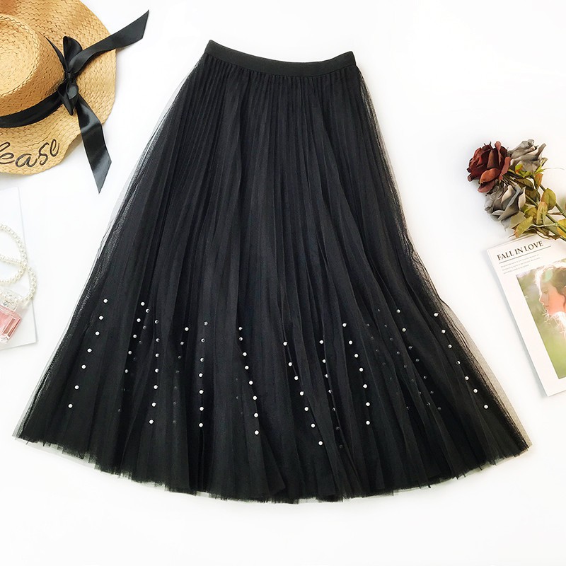  Rok  Model  High Waist Lipit  Bahan Tulle Mesh Gaya Korea 