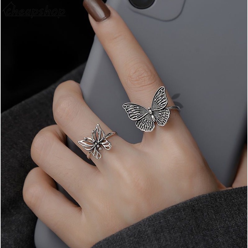 IFYOU 2pcs / set Cincin Model Butterfly Cutout Warna Silver Gaya Korea Untuk Wanita