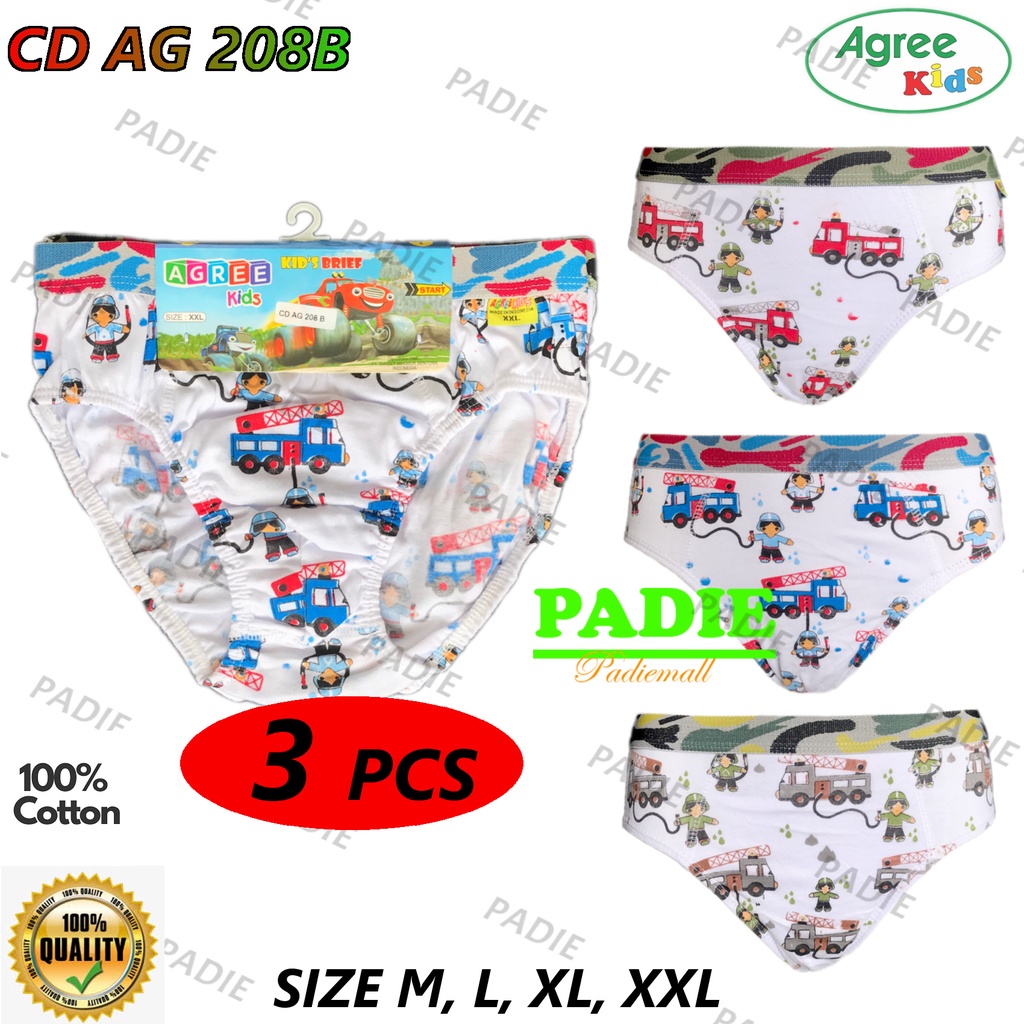 PADIe - 3 Pcs Celana Dalam / CD Anak Laki-laki Cowok AGREE KIDS AG 208 B/ sempak anak  M L XL XXL