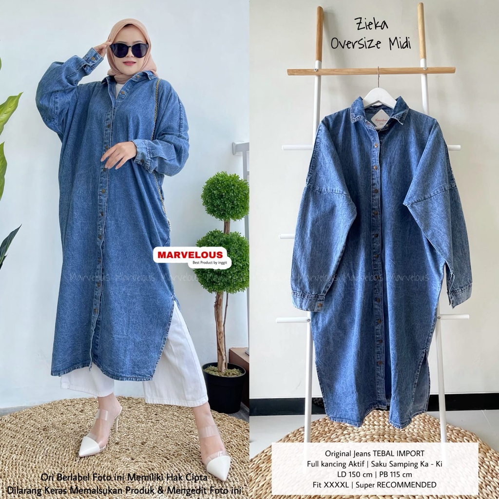 dress midi jeans ld150cm jumbo besar big size / zieka oversize midi