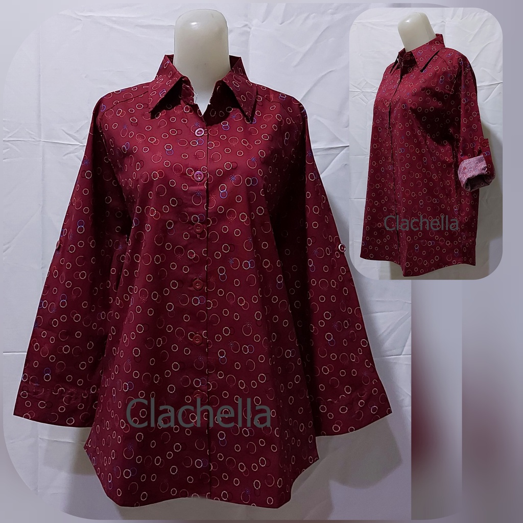 Clachella Kemeja Wanita Stretch Motif Onde, Baju Atasan Wanita B51X8553