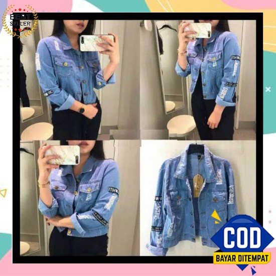 Er65Tn Evodrais Jaket Jeans Kekinian Jeket Denim Outer Cewek Outwear W Jaket Jeans Off White Stati