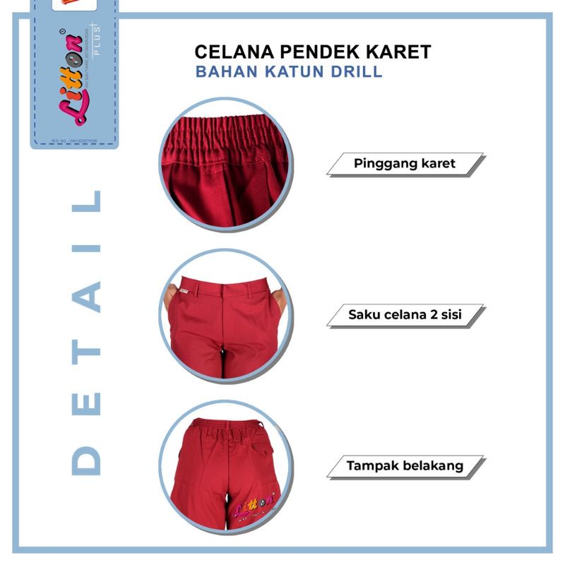 Celana Panjang Merah Oxford LITTON 1-13 Pinggang Karet / Seragam Sekolah SD