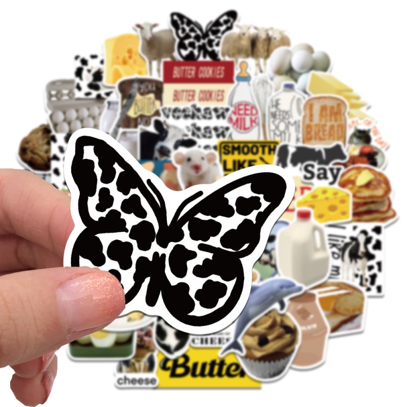 50 Pcs / set Stiker Motif Kartun Sapi Mentega Keju Grafitti Tahan Air Untuk Notebook