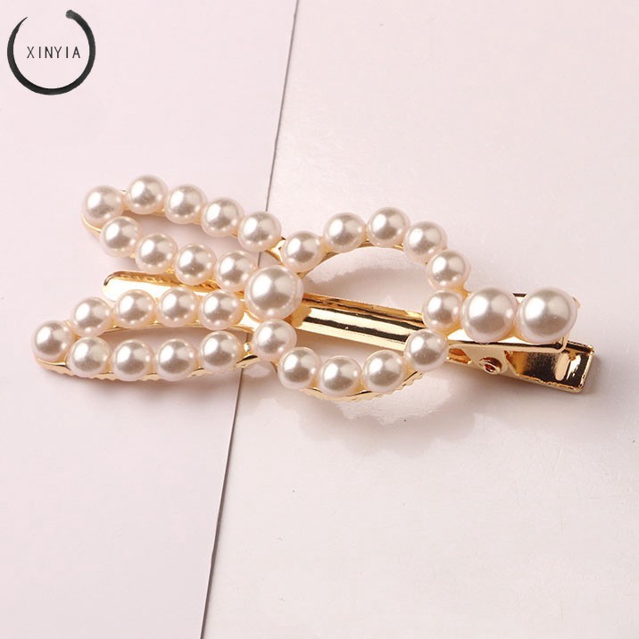 Hairpin Berlian Mutiara Klip Korea Geometri Jepit Rambut Aksesoris Rambut