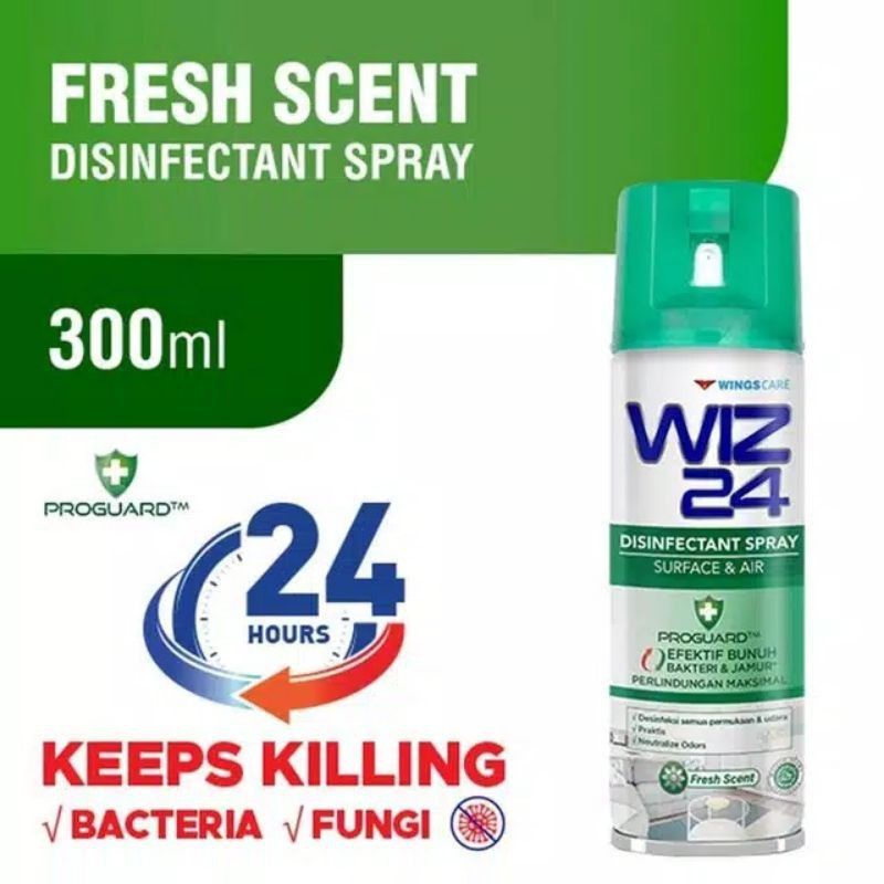 Disinfektan spray Wiz 24 Aerosol 300ml HIJAU