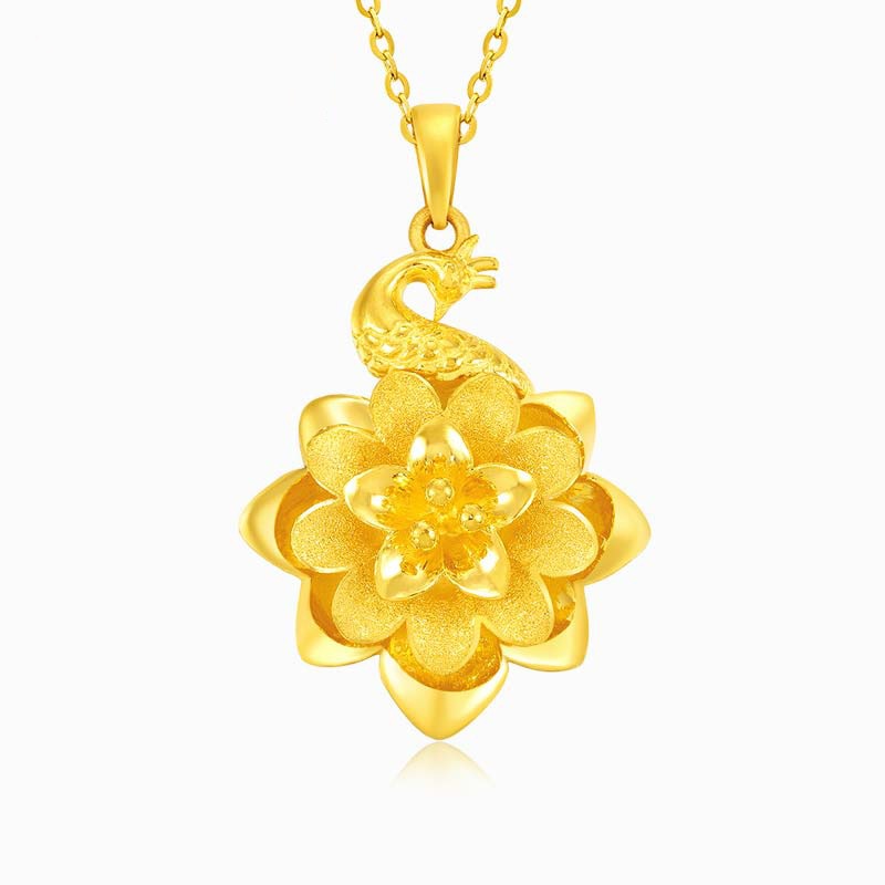 [Ready Stock]Fashion Gold-Plated Peacock Pendant Flower Necklace