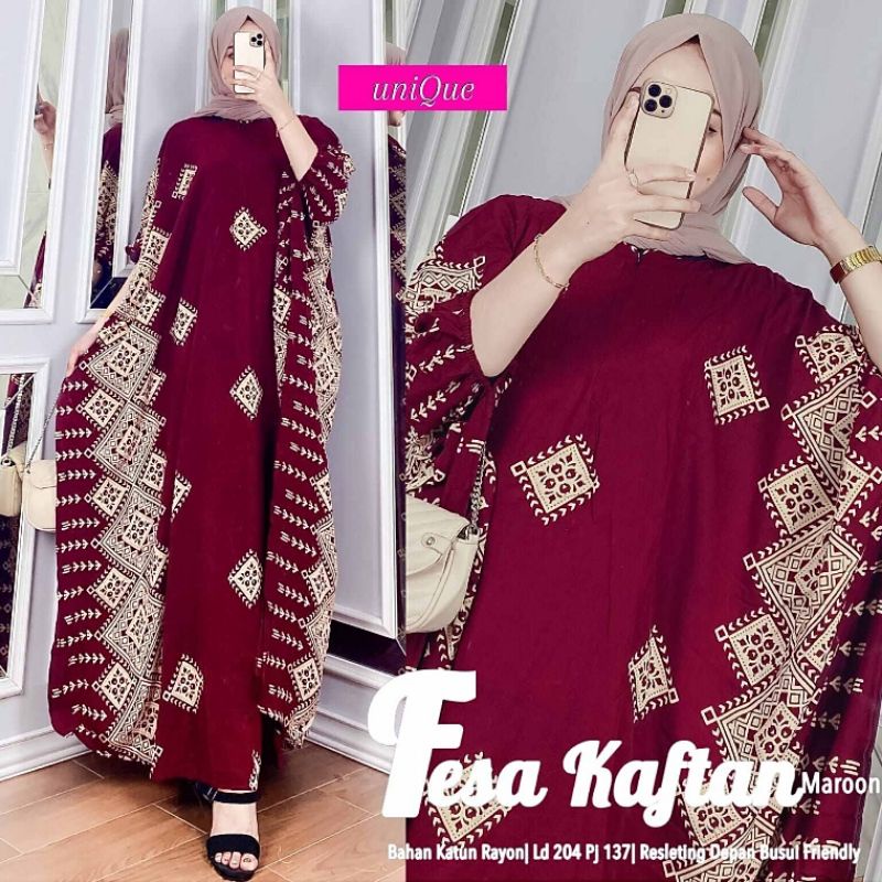 KAFTAN RIYANA JUMBO RESLETING DEPAN GAMIS RAYON PREMIUM LONGDRESS BATIK DAILY TERMURAH