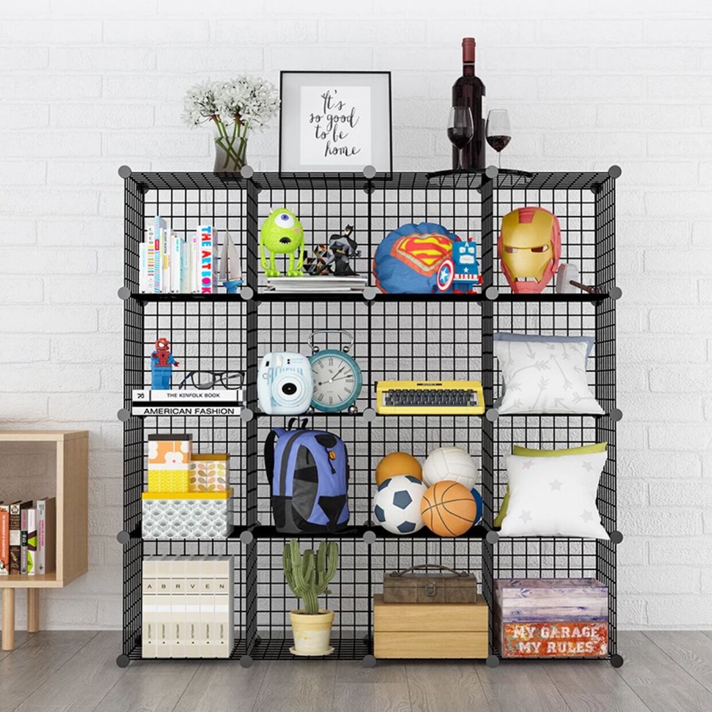 Rak buku rak besi rak serbaguna rak toys storage box lemari susun rak besi pot bunga 16 kotak