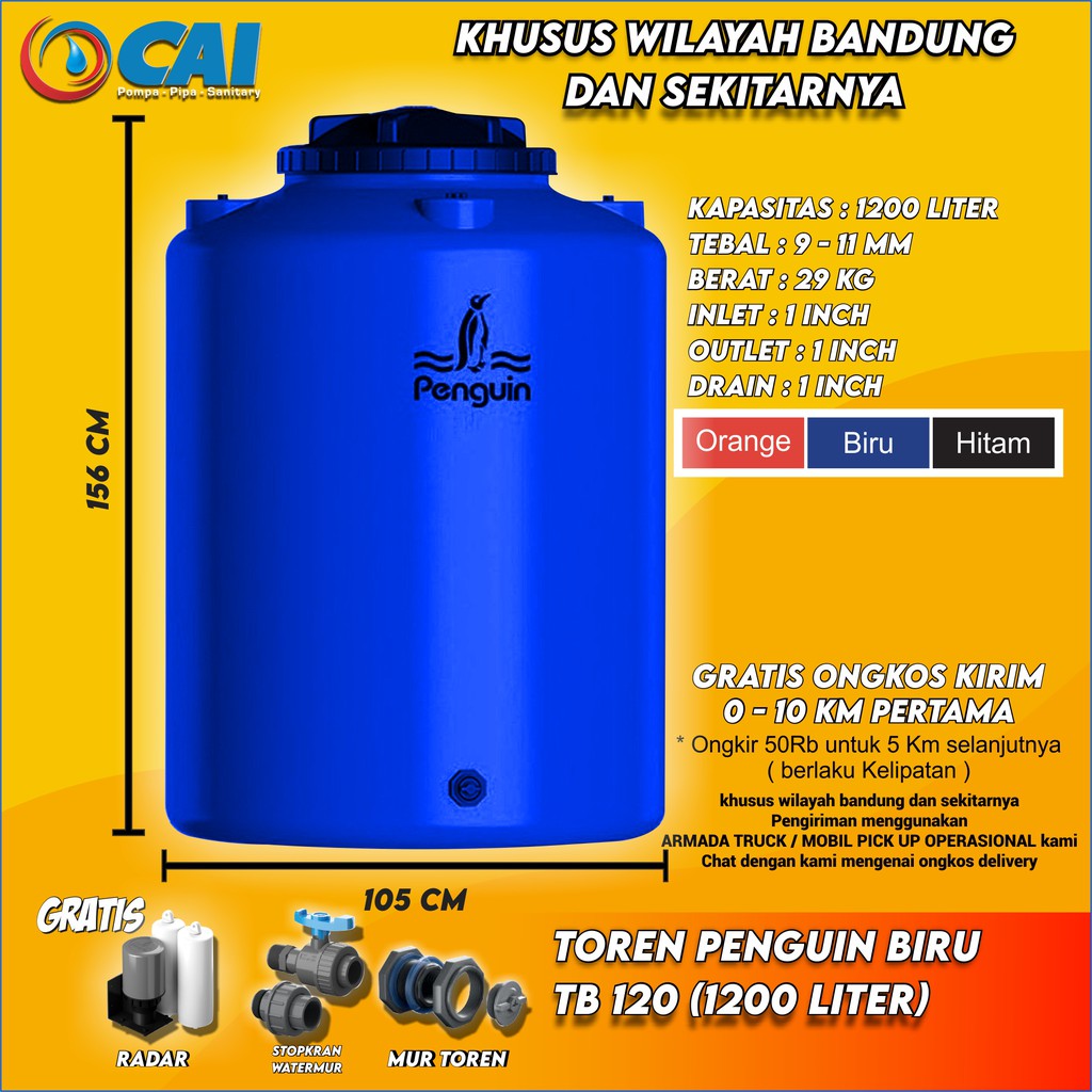 TOREN TANGKI AIR - PENGUIN - TB120 - 1200 LITER - BIRU