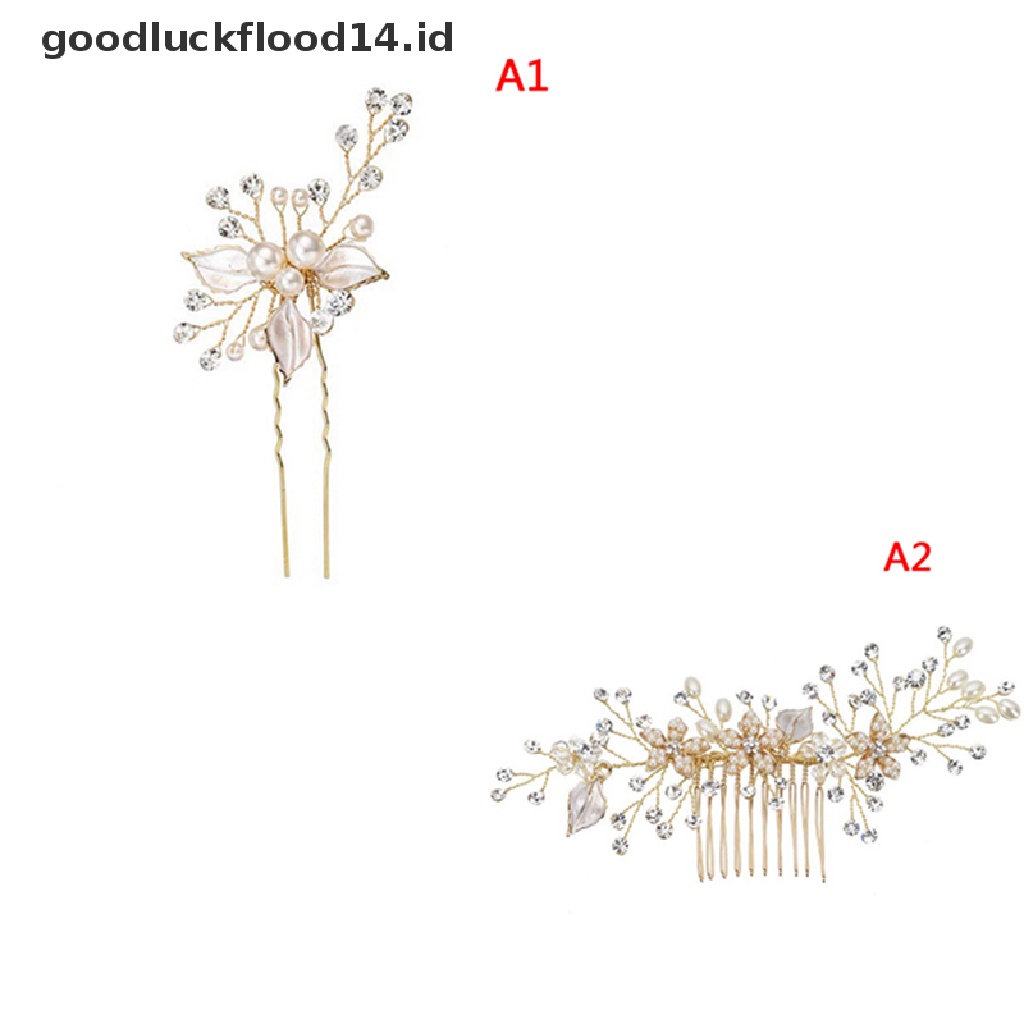 [OOID] Women gold rhinestone pearl hair comb hair clip bridal wedding hair accessories ID