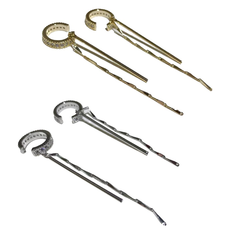 Anting Klip Tanpa Tindik Bentuk C Hias Zircon Berkilau Untuk Wanita