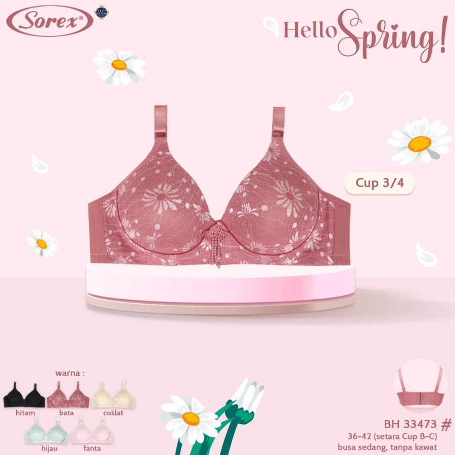 BRA BH SOREX 33473 CUP 3/4 BUSA SEDANG TANPA KAWAT MOTIF BUNGA