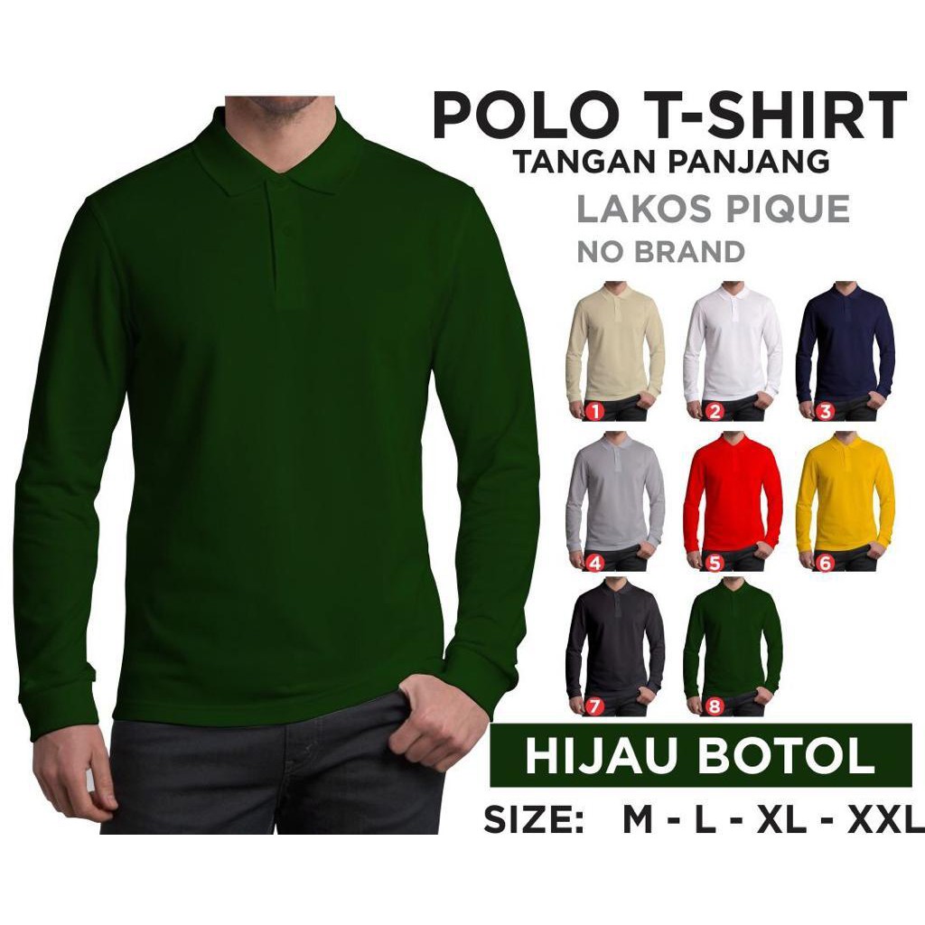 Kaos polos - Kaos kerah pria | kaos polo shirt lengan panjang ujung lengan pakai ban rib atau karet atasan baju dewasa M L XL XXL