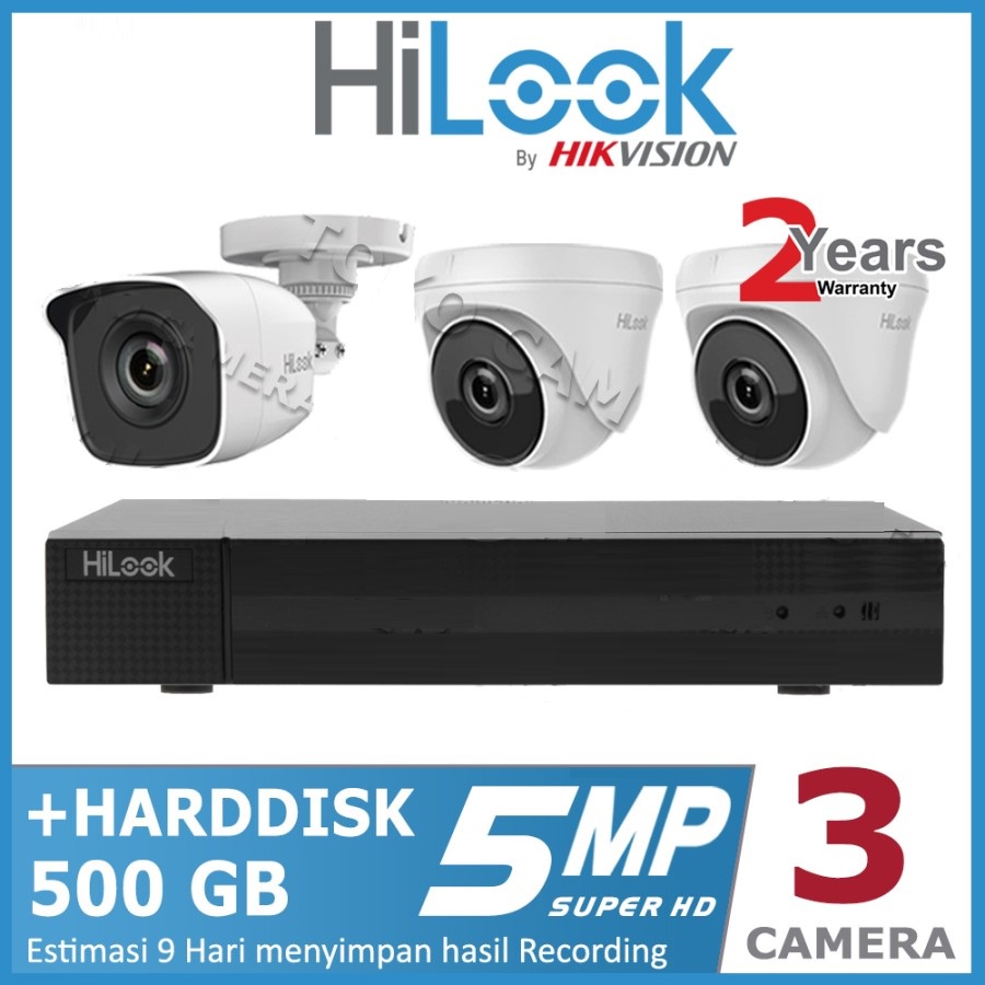 PAKET CCTV HILOOK by HIKVISION 5MP 3 KAMERA HDD 500GB SIAP PASANG