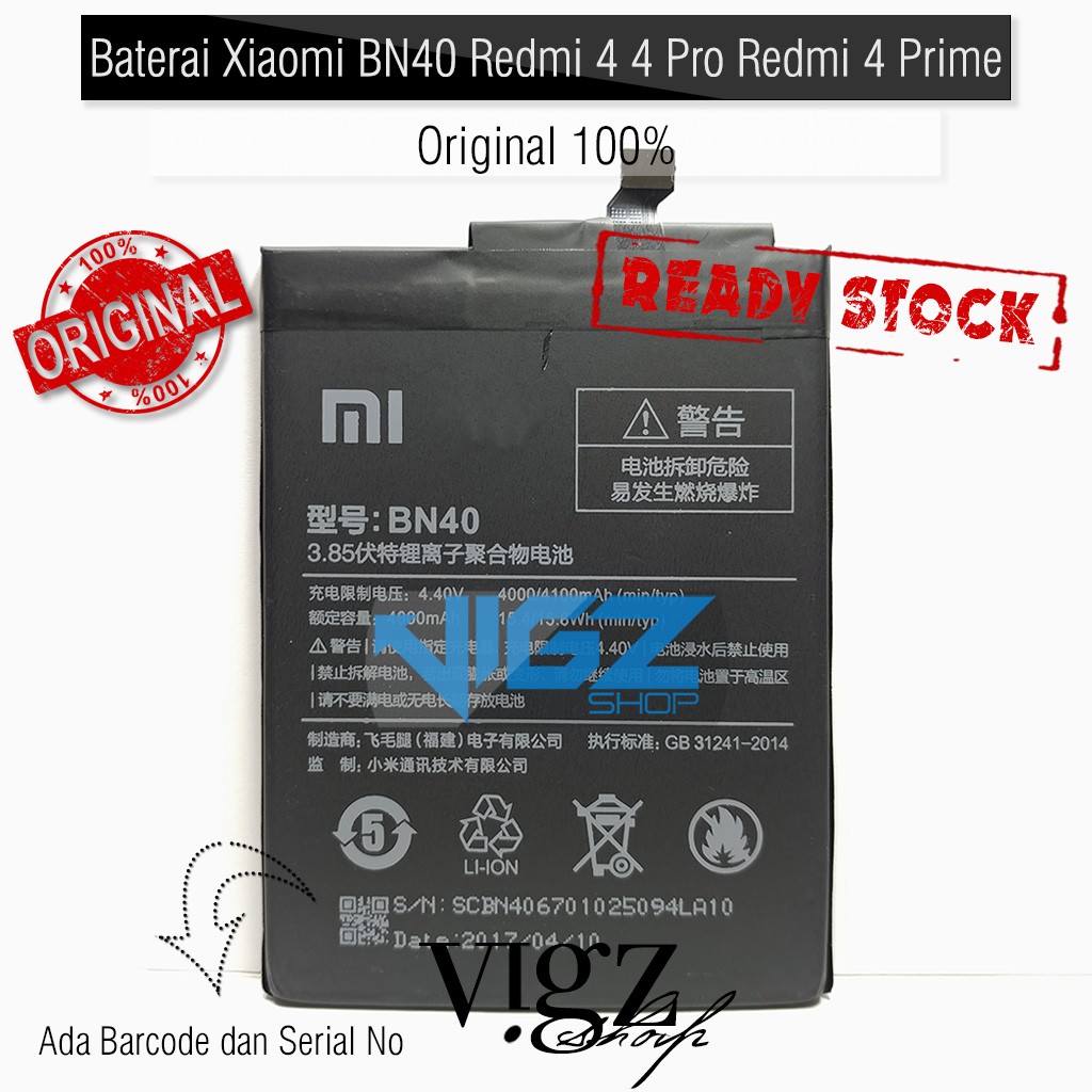 Baterai Xiaomi Redmi 4 Pro Prime BN40 BN-40 Original 100%