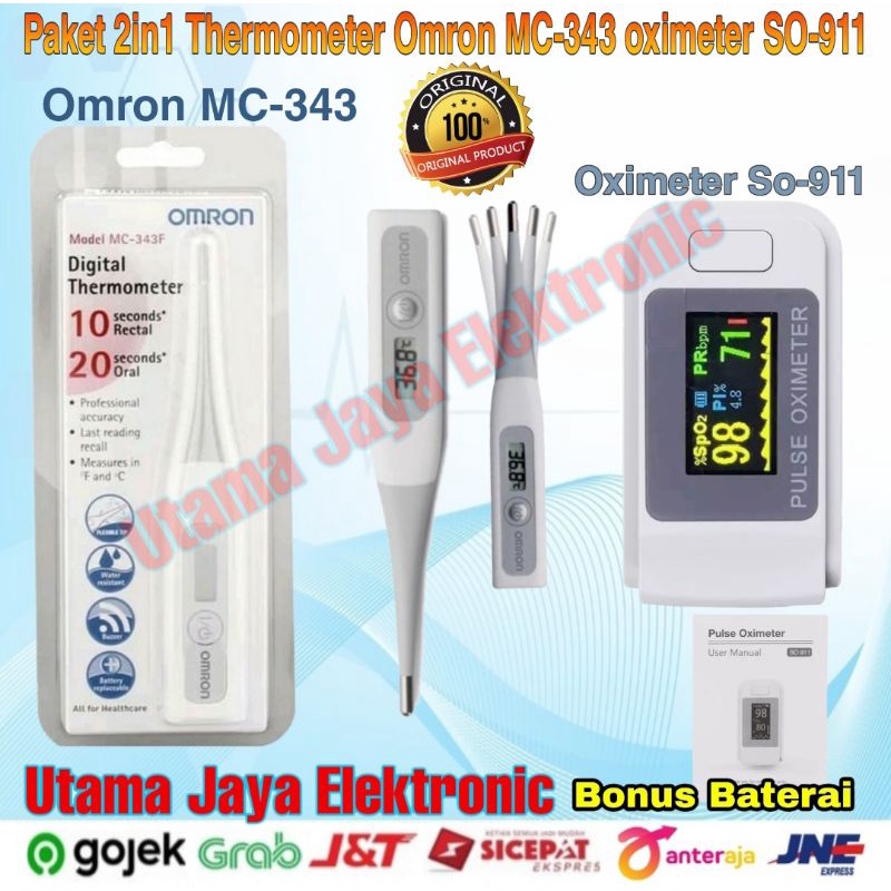 Paket 2in1 Thermometer Omron MC-343 Oximeter Pulse Fingertip