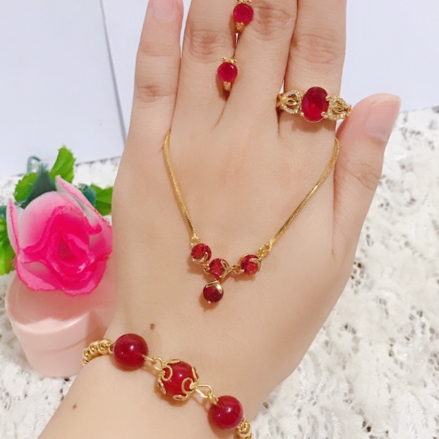 set giok warna merah gelang giok asli 88