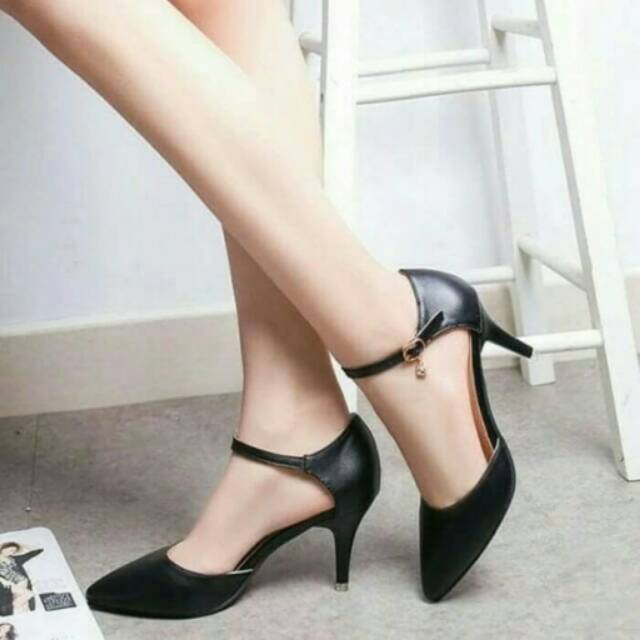 Sepatu Heels Gelang Pink - Heels Kantor Murah - High Heels Gesper Hitam - Sepatu Heels Kerja Wanita