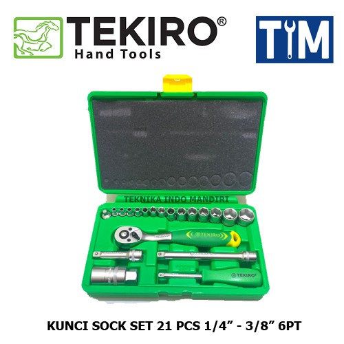 TEKIRO Kunci Sock Set 21 PCS 1/4&quot; - 3/8&quot; 6PT Box Plastik / Kunci Sok Set