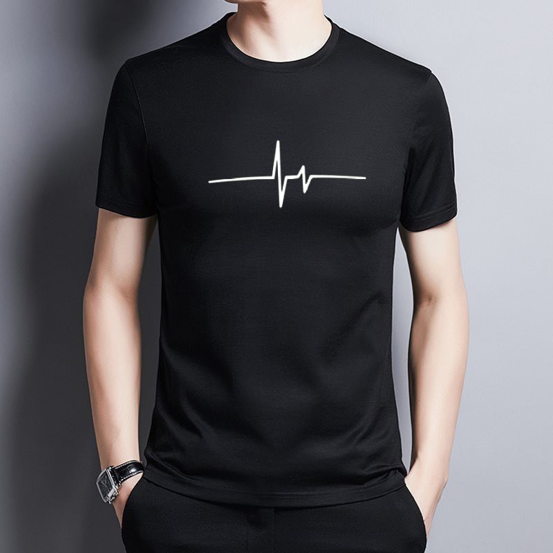 Kaos Santai Distro Cowok Baju Atasan Keren Basic Dewasa Kaos Distro Detak Jantung-Baju Kaos Simple-A