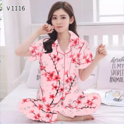 hokyfashion PIYAMA CP SAKURA TULIP JEPANG FIT TO XL-RED