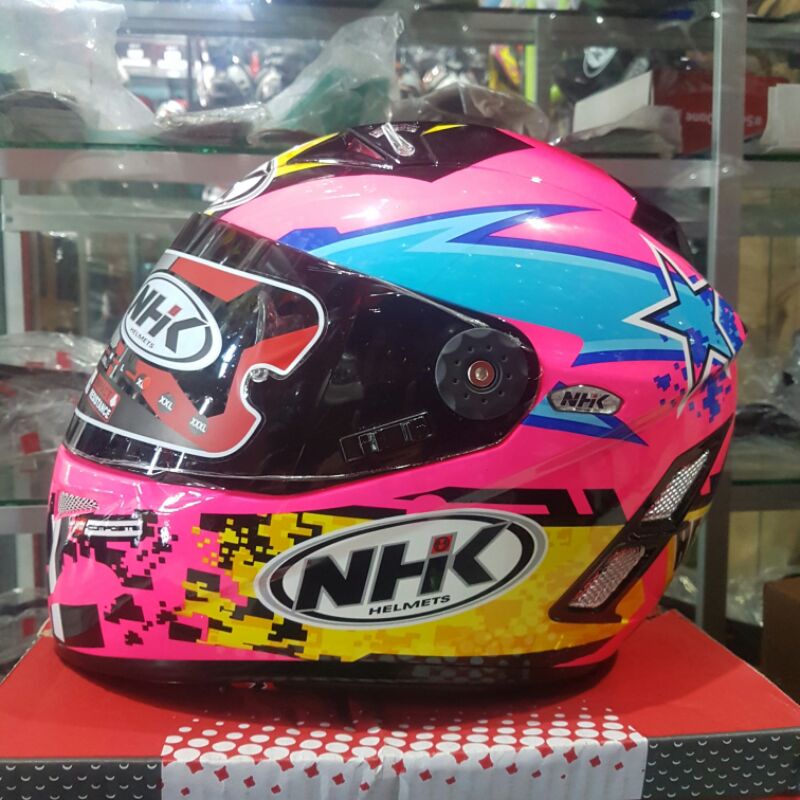 Helm balap Nhk gp pro terminator tt racing pink fluo ddring murah