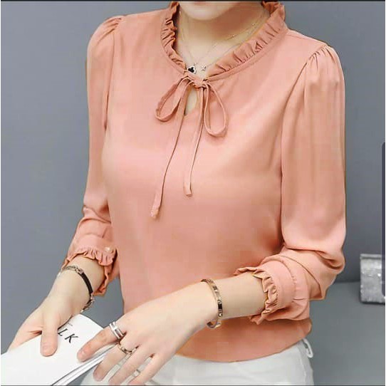 ZAZA_FASHION Baju Atasan Wanita Terbaru 2021 Real Pict Blouse Wanita Hits Kerah Kerut-1