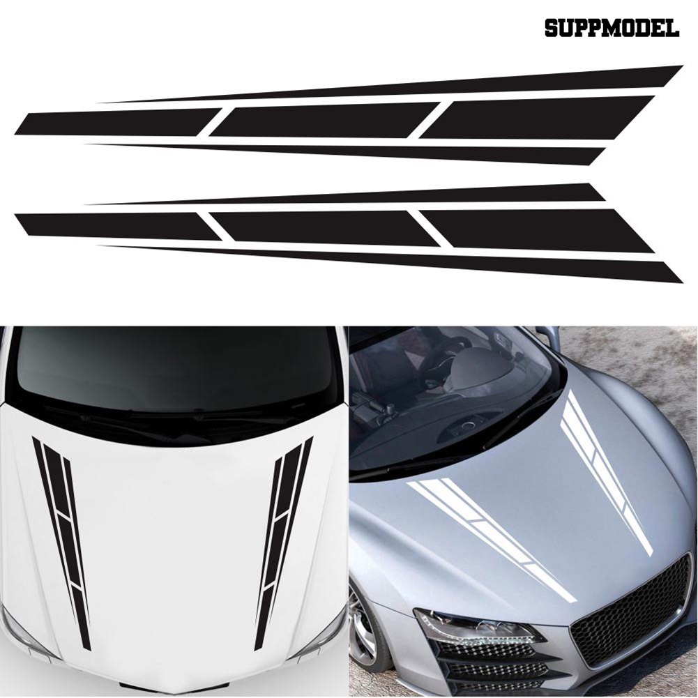 Car 2Pcs / Set Stiker Reflektif Motif Garis Racing Sporty Untuk Kap Mesin Mobil