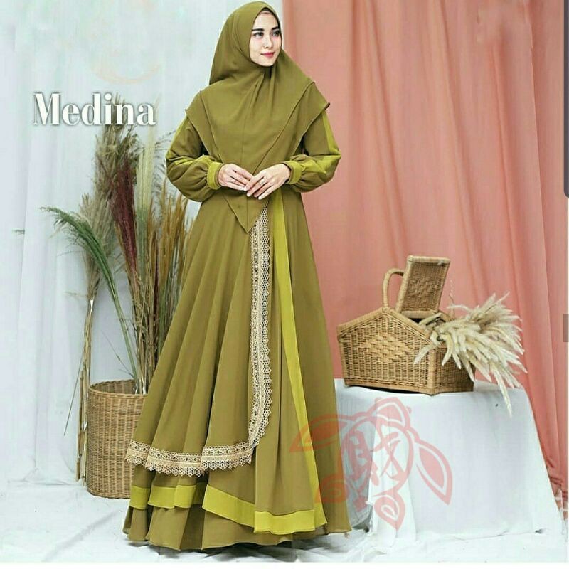 (BLZ) Set gamis Medina Syari + khimar syari