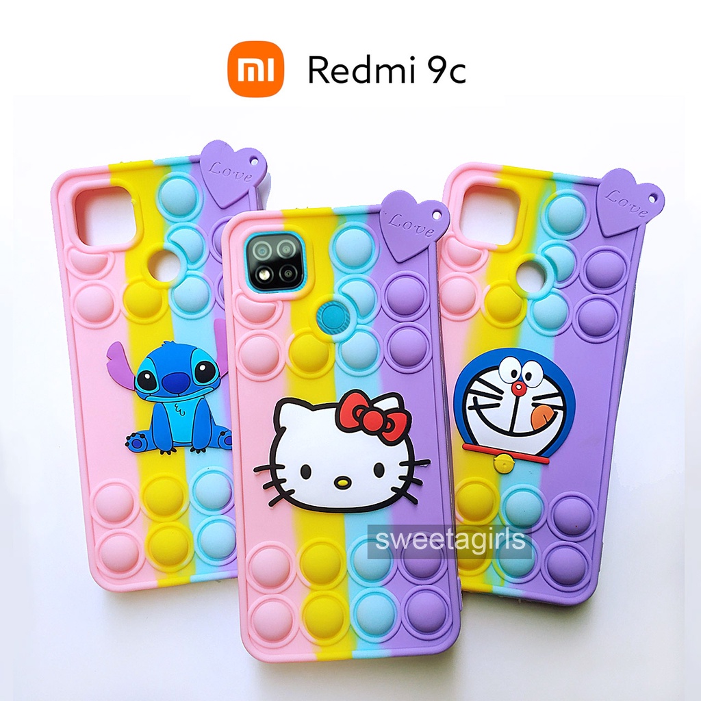 Softcase Pop It - Untuk Xiaomi Redmi 9C  - Casing Boneka Karakter / Doraemon / Stitch / Hello Kitty / Keropi / Kucing Lucu - Rubber / Casing unik/casing lucu /  Case Silikon 3D Karakte