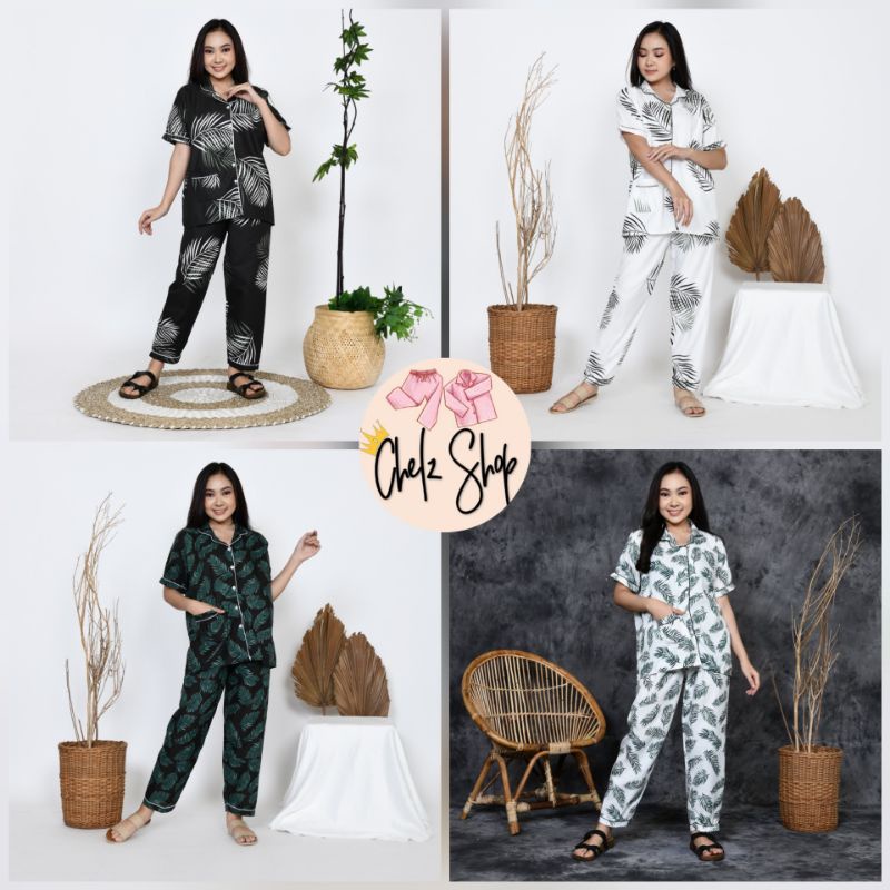 Baju Tidur Piyama Wanita/Cewek Pajamas Dewasa Katun Motif Daun