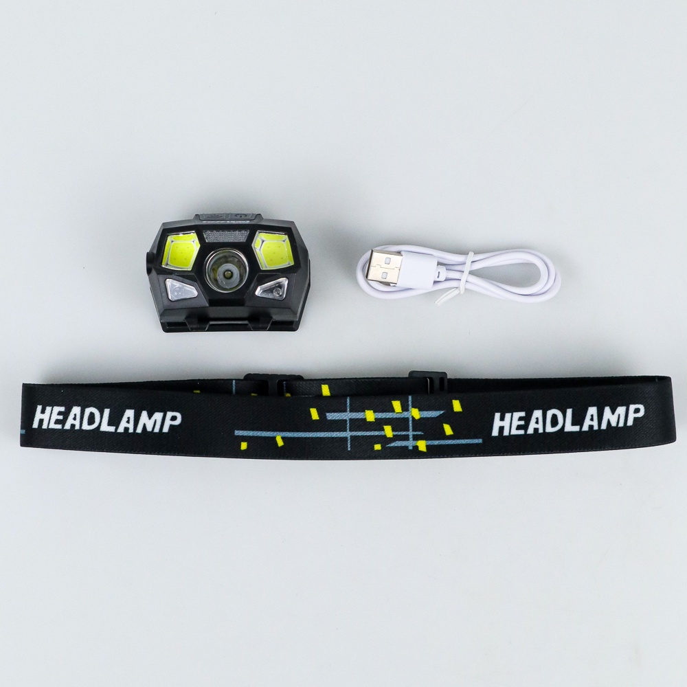 Senter LED Kepala Headlamp Flashlight Rechargeable USB + Motion Sensor XPE+COB 10000 Lumens - BL066 - 7RFL0MBK Black