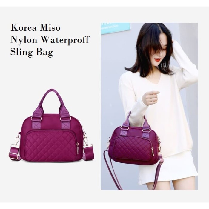 tas wanita TS126 Korea Miso Waterproff Nylon Women Sling Bag Tas selempang Wanita - purple Tas wanit