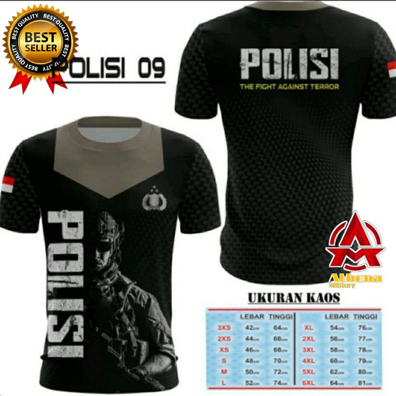 Kaos Jersey  Polisi 09 hitam  Dryfit fullprinting anti bacterial UV protection |Kaos sepeda dryfit