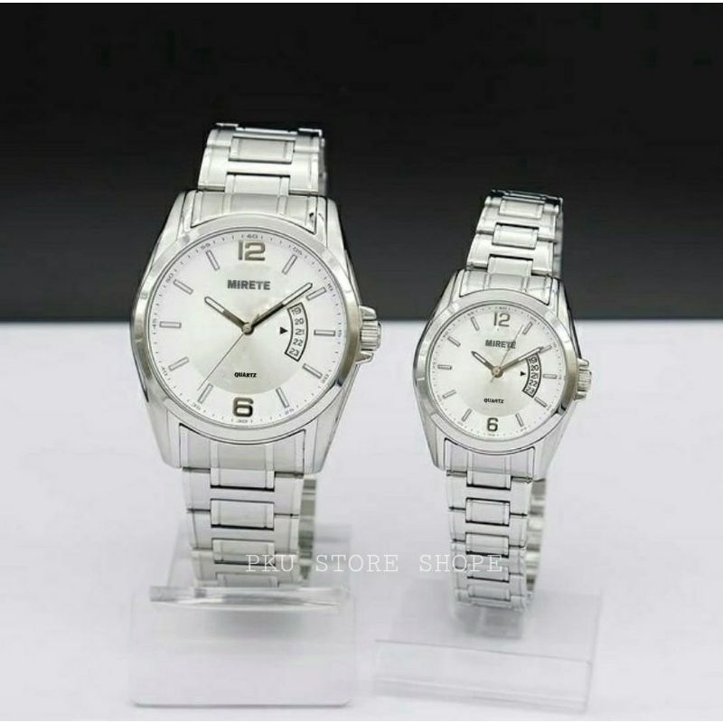 JAM COUPLE PRIA/WANITA MIRETE ORIGINAL WATER RESISTANT JAM TANGAN RANTAI STAINLIS STEL FREE BATRAI CADANGAN JAM TANGAN PRIA JAM TANGAN WANITA COD TAHAN AIR