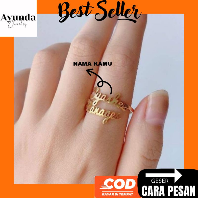 Cincin Nama titanium Anti karat Cincin custom cincin korea Fashion wanita