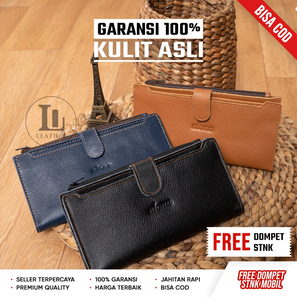 Dompet Kulit Asli Wanita Panjang Long Wallet Untuk Pesta Kondangan Wanita Elegan Kulit Sapi Asli Mew