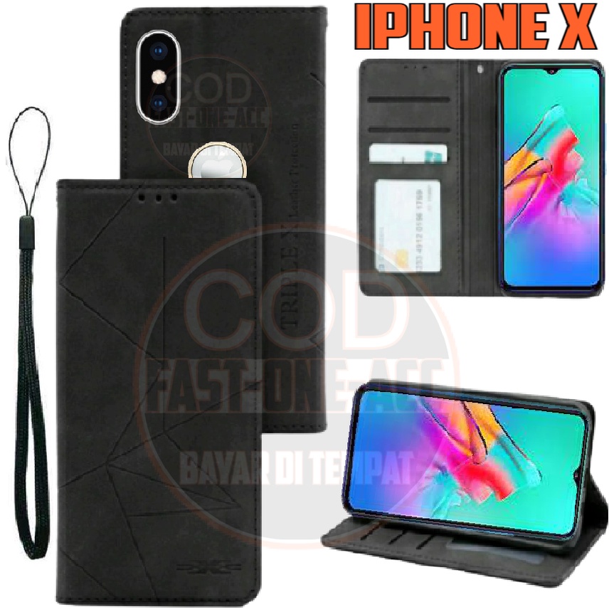 CASE HP IPHONE X - CASING DOMPET-FLIP COVER LEATHER-SARUNG HP
