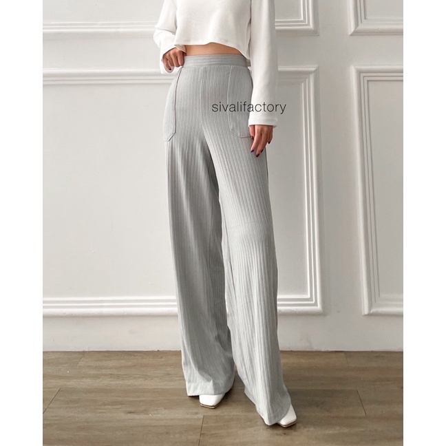 SIVALI Yuna Pants - Celana Kulot Knit Highwaist - Cullote Pants - Celana Wanita