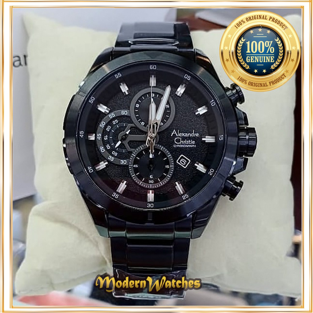 Jam Tangan Pria Original Alexandre Christie AC 6508 Full Black Hitam Alexander Stainless Terlaris